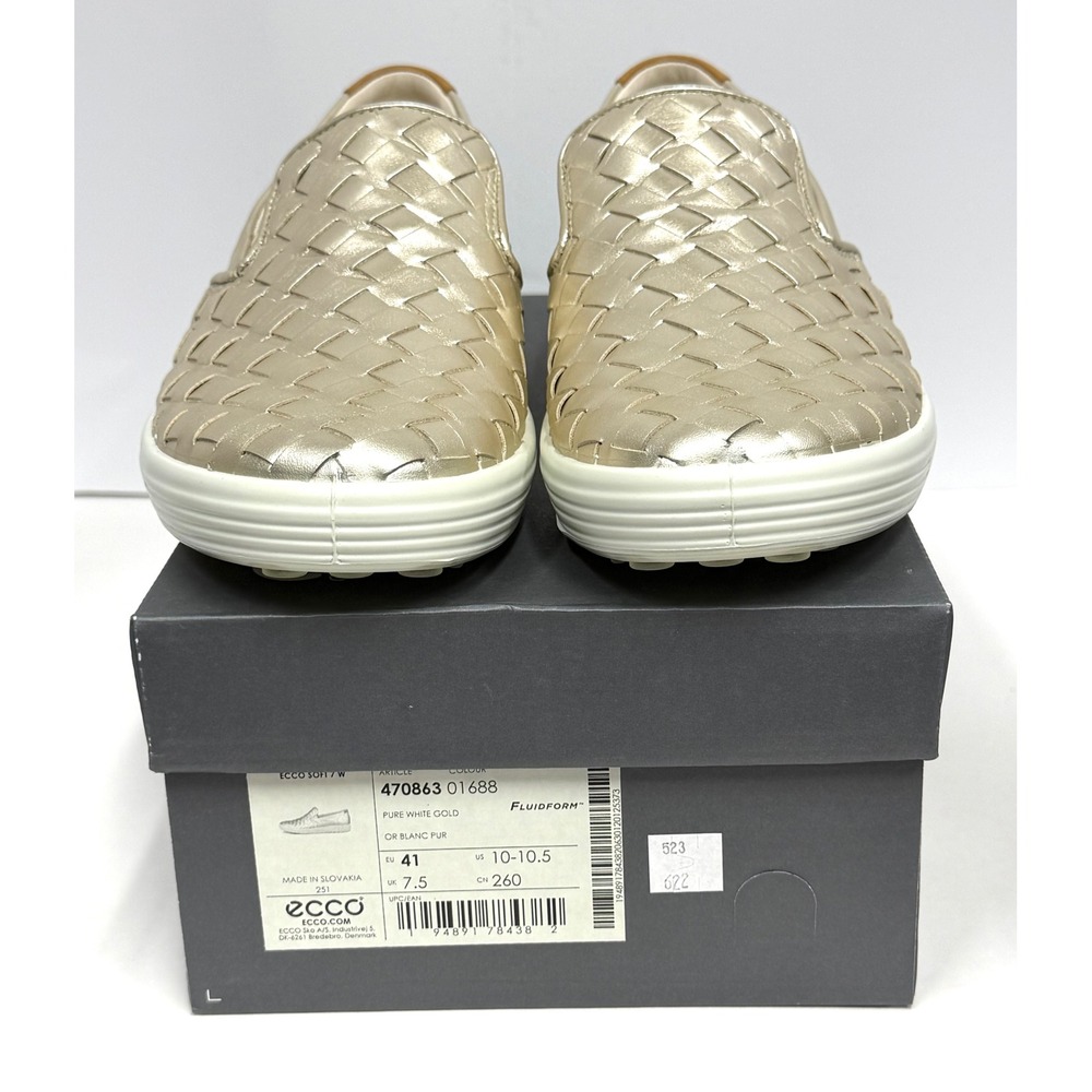 Ecco Women's Soft 7 Woven Slip-On Sneakers Pure White Gold Size 10-10.5 NWT/BOX
